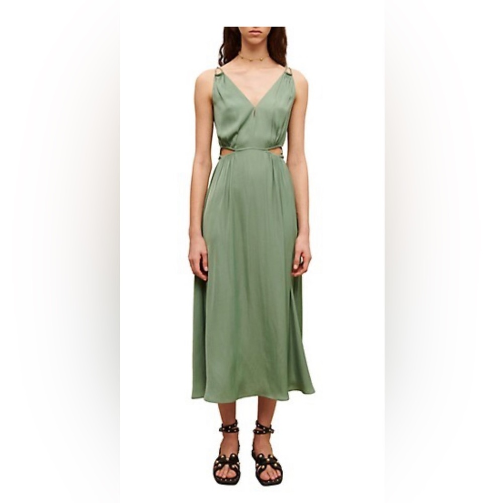 Maje Rune Satin Green Cut Out Dress, Size M